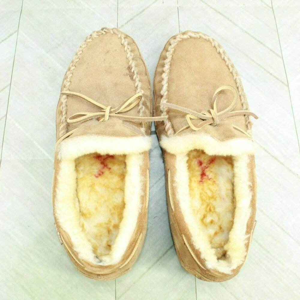 *LL Bean Brown Suede Wicked Good Shearling Moccasin Slippers 12.5 Inches - Picture 7 of 9